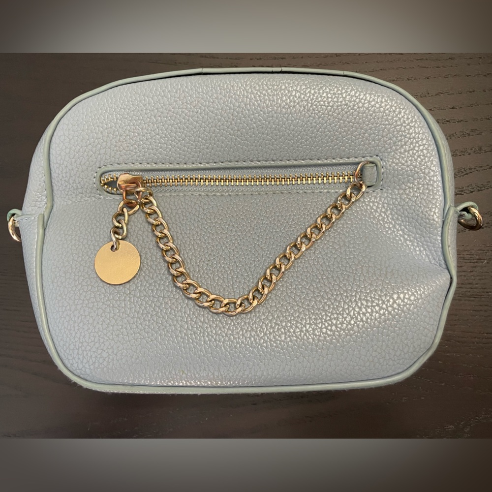 Small Shoulder Purse, Powder Blue Imitation Leather with lining